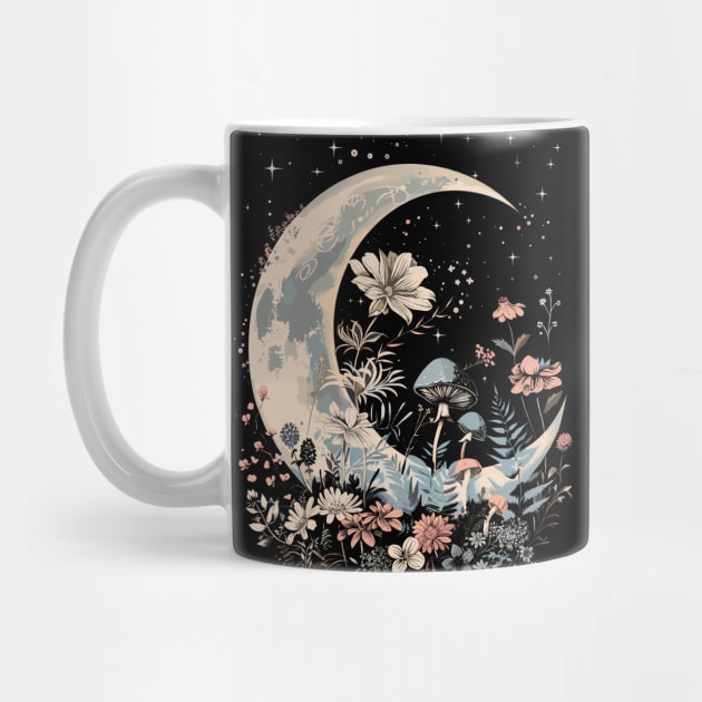 Cute Moon & Cottagecore Mushroom & Floral lovers  Magical Moon by RetroZin